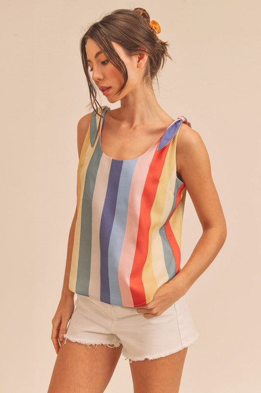 AEMI & Co. Colorful Striped Gracie Tank with Tie Straps