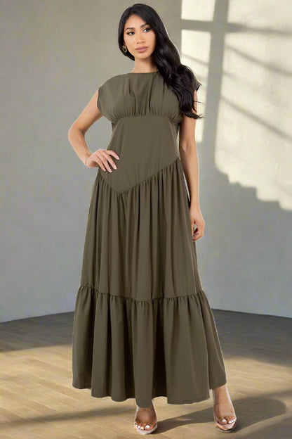 BY CLAUDE Olive Boat Collard Maxi Dress