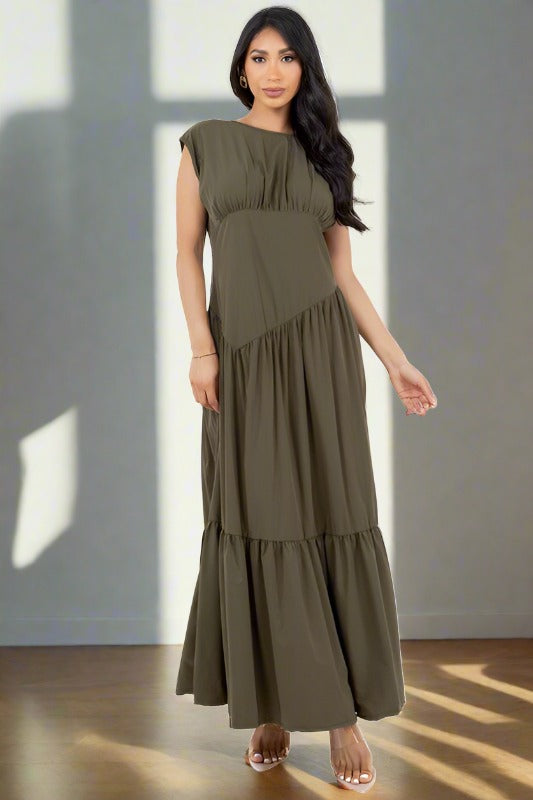 BY CLAUDE Olive Boat Collard Maxi Dress