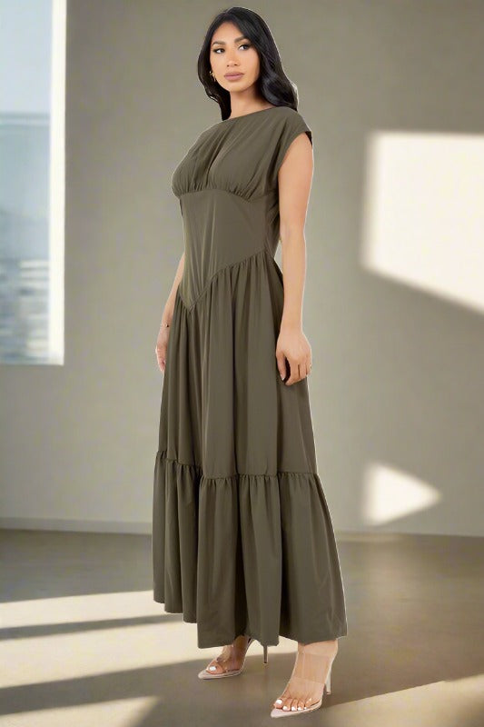 BY CLAUDE Olive Boat Collard Maxi Dress