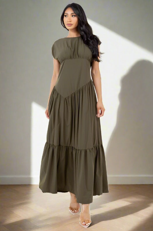 BY CLAUDE Olive Boat Collard Maxi Dress