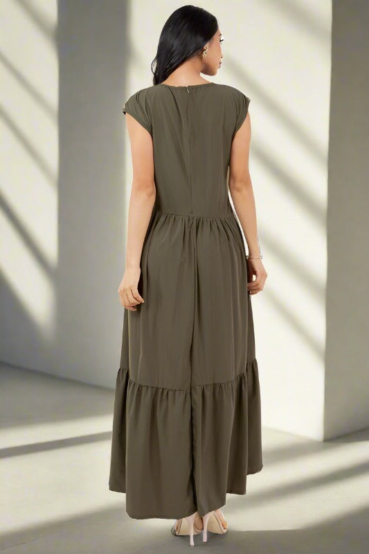 BY CLAUDE Olive Boat Collard Maxi Dress