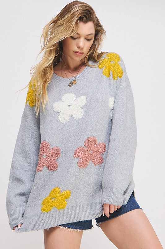 JADE by JANE Women's Oversized Knit with Flower Drawn