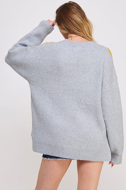 JADE by JANE Women's Oversized Knit with Flower Drawn