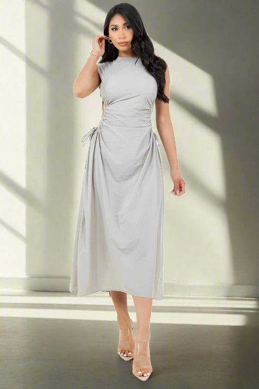 BY CLAUDE Heather Grey Sleeveless Side Cutout Maxi Dress