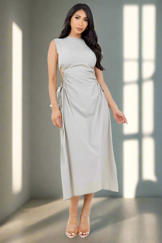 BY CLAUDE Heather Grey Sleeveless Side Cutout Maxi Dress