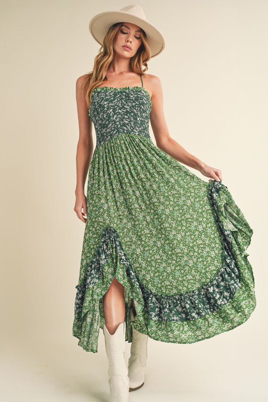 AEMI & Co. Floral Backless Boho Deeane Dress with Flare Skirt