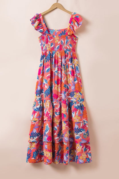 YNIQUE Floral Print Sleeveless Ruffle Tiered Maxi Dress