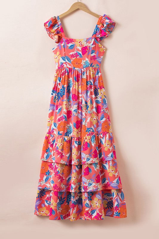 YNIQUE Floral Print Sleeveless Ruffle Tiered Maxi Dress