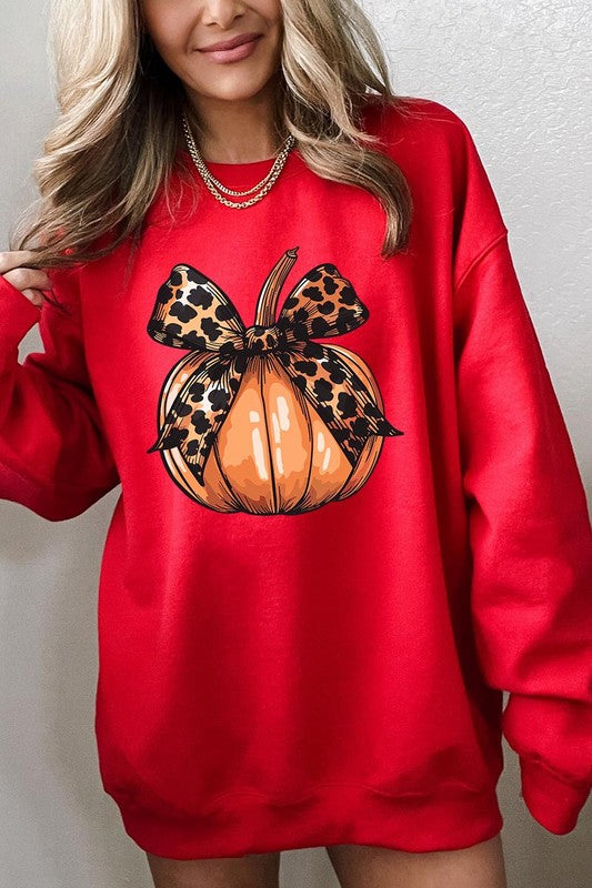 COLOR BEAR Coquette Bow Pumpkin Graphic Fleece Sweatshirts