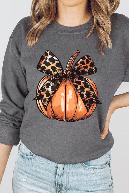 COLOR BEAR Coquette Bow Pumpkin Graphic Fleece Sweatshirts