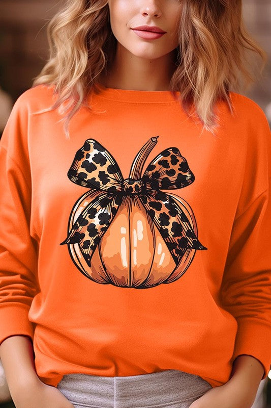 COLOR BEAR Coquette Bow Pumpkin Graphic Fleece Sweatshirts