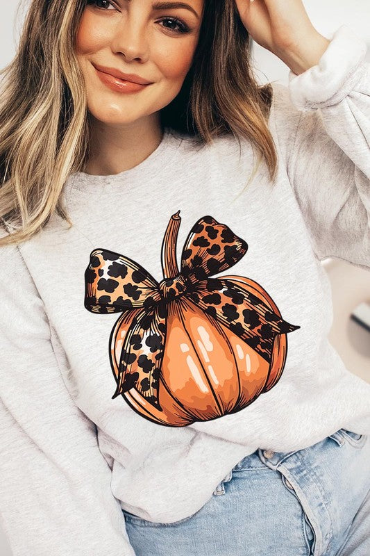 COLOR BEAR Coquette Bow Pumpkin Graphic Fleece Sweatshirts