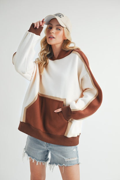 AEMI & Co. Oversized Kate Color block Hooded Sweatshirt