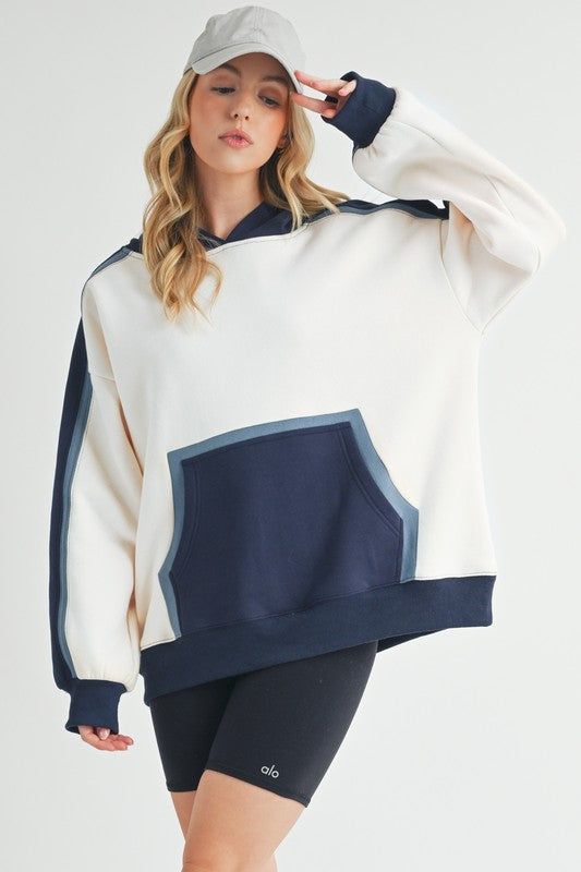 AEMI & Co. Oversized Kate Color block Hooded Sweatshirt