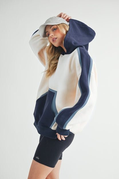 AEMI & Co. Oversized Kate Color block Hooded Sweatshirt