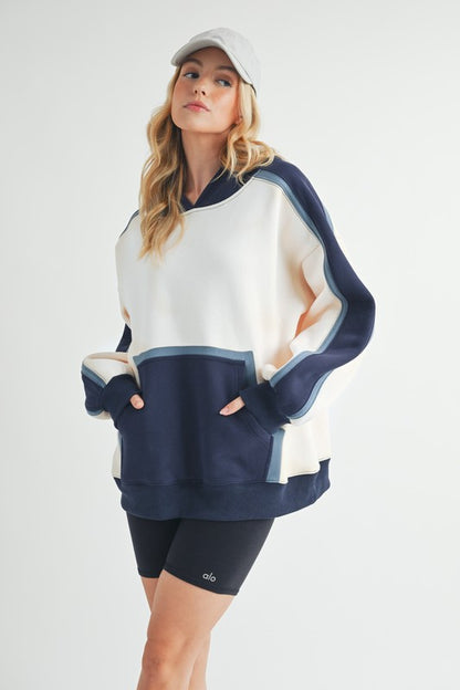 AEMI & Co. Oversized Kate Color block Hooded Sweatshirt