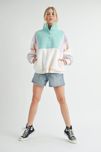 AEMI & Co Glo Color block Pullover Sweatshirt