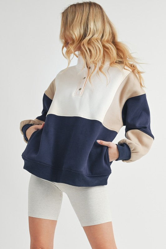 AEMI & Co Glo Color block Pullover Sweatshirt