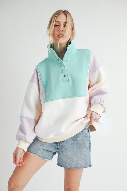 AEMI & Co Glo Color block Pullover Sweatshirt