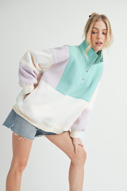 AEMI & Co Glo Color block Pullover Sweatshirt