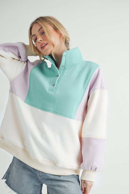 AEMI & Co Glo Color block Pullover Sweatshirt