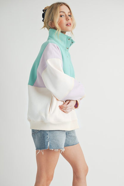 AEMI & Co Glo Color block Pullover Sweatshirt