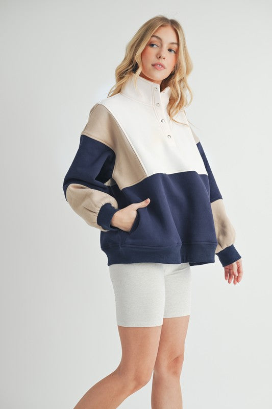 AEMI & Co Glo Color block Pullover Sweatshirt