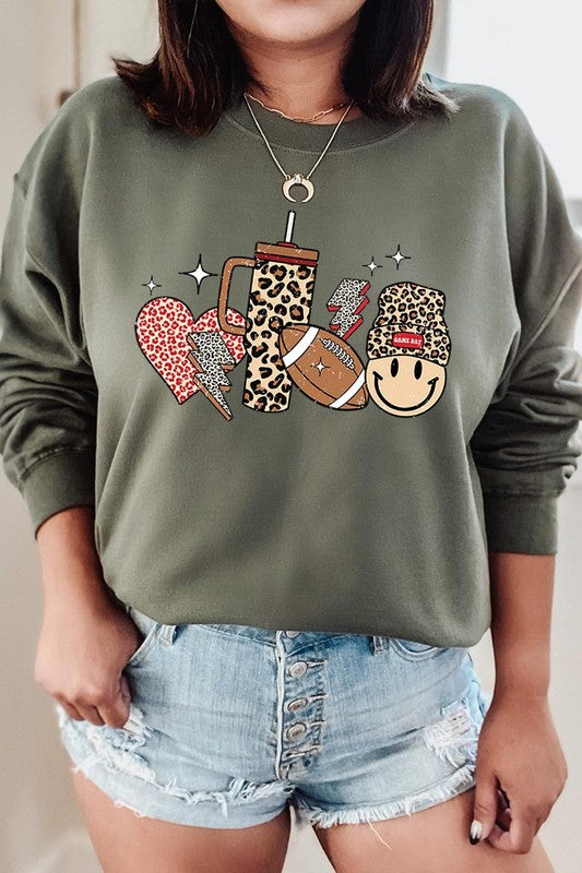 COLOR BEAR Bougee Cute Football Graphic Fleece Sweatshirts