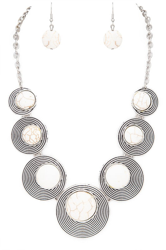 LA JEWELRY Round Stone Western Inspired Bib Necklace Set