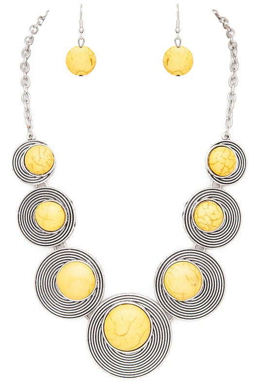 LA JEWELRY Round Stone Western Inspired Bib Necklace Set