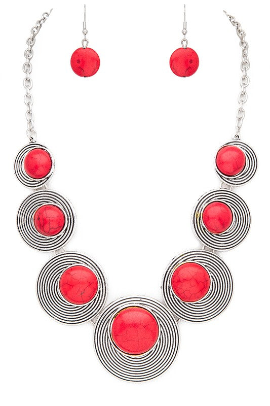 LA JEWELRY Round Stone Western Inspired Bib Necklace Set