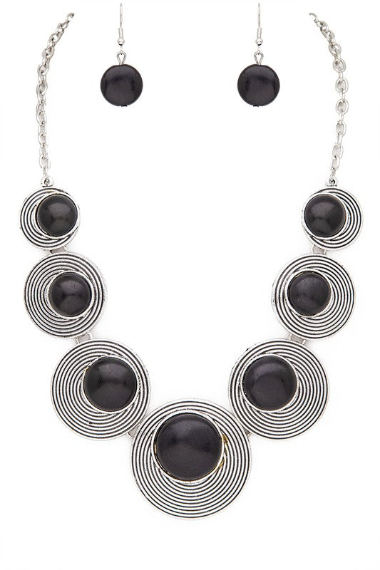 LA JEWELRY Round Stone Western Inspired Bib Necklace Set