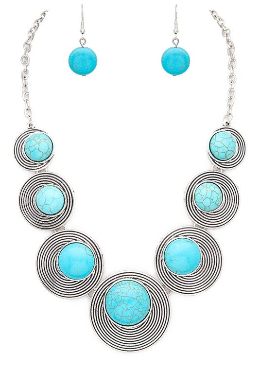 LA JEWELRY Round Stone Western Inspired Bib Necklace Set