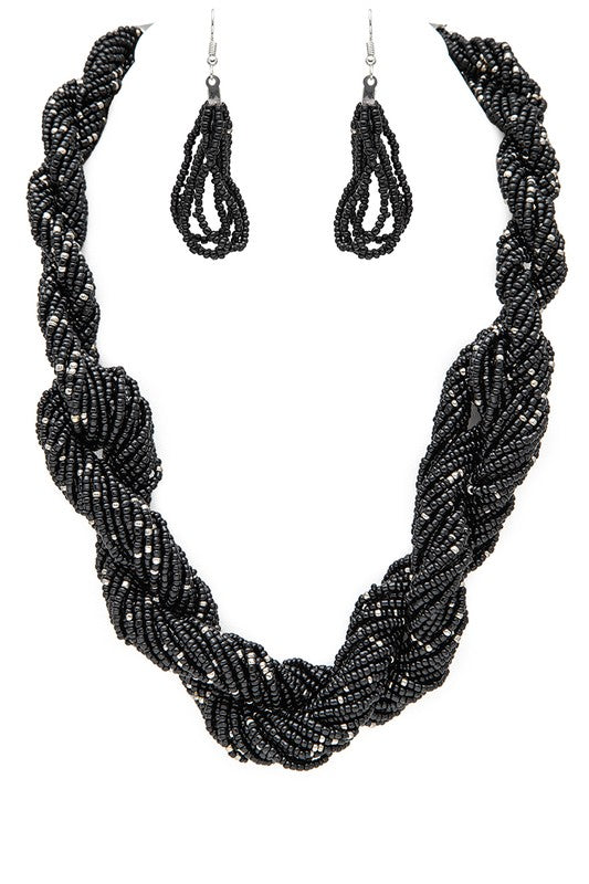 LA JEWELRY Twisted Seed Beads Statement Necklace Set