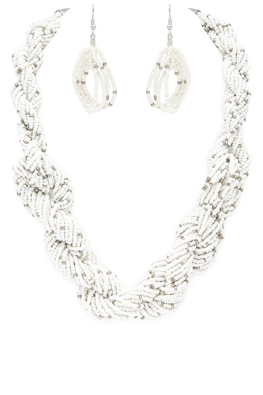 LA JEWELRY Twisted Seed Beads Statement Necklace Set