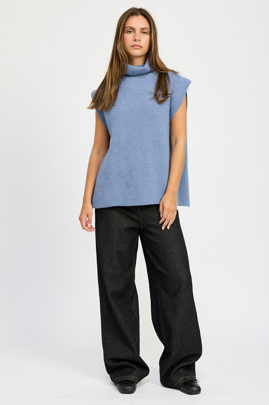 EMORY PARK Split Back Turtleneck Sleeveless Sweater Top