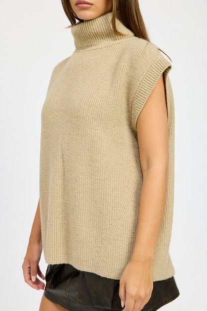 EMORY PARK Split Back Turtleneck Sleeveless Sweater Top