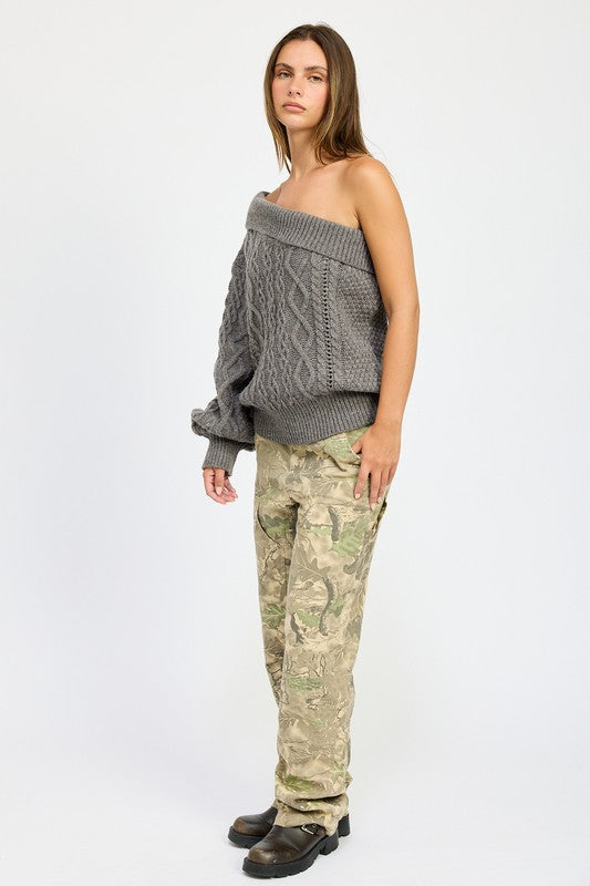 EMORY PARK Oversized One Shoulder Knit Sweater