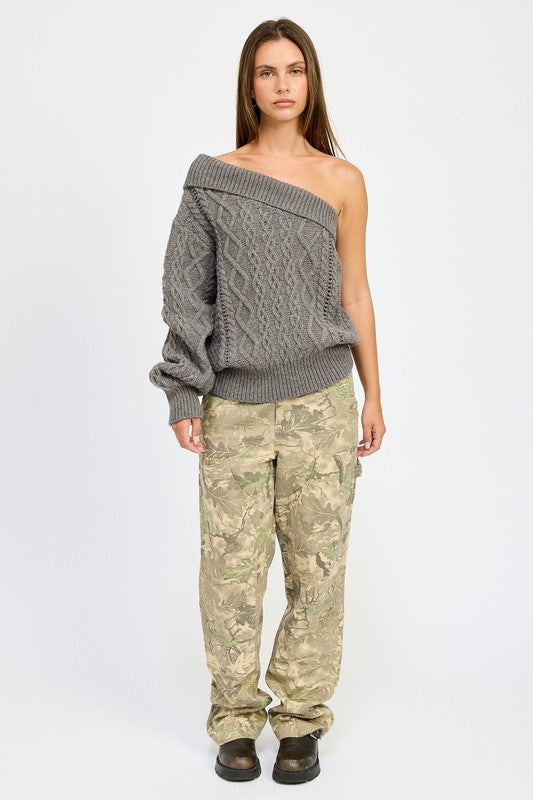 EMORY PARK Oversized One Shoulder Knit Sweater