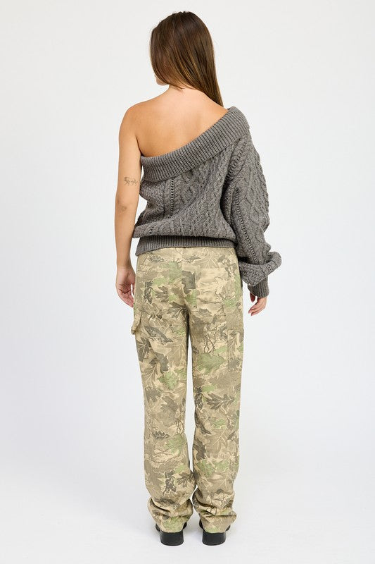 EMORY PARK Oversized One Shoulder Knit Sweater