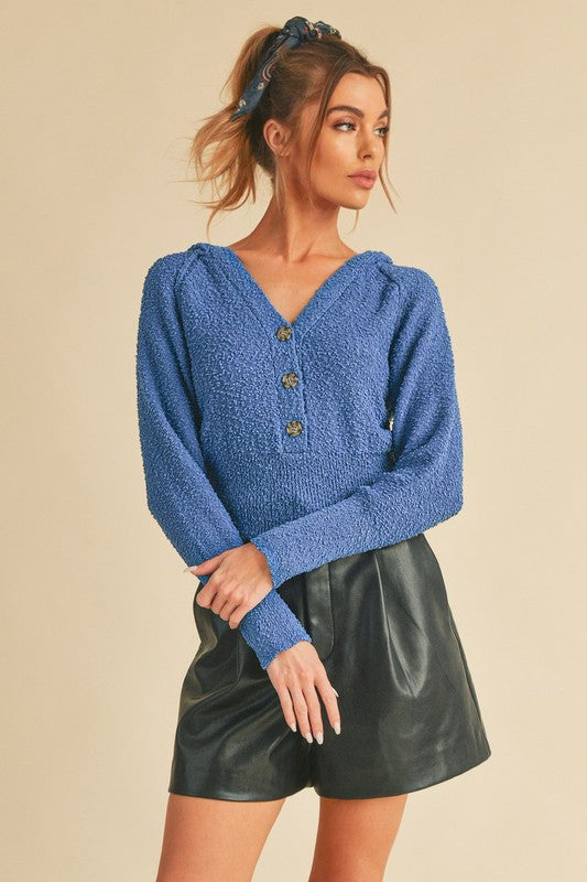 AEMI & Co. Buttoned Knit Crop Sweater