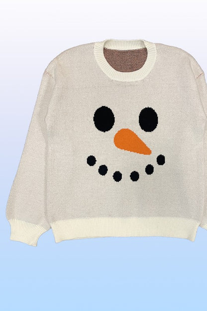 MISS SPARKLING Snowman face knit Holiday Sweater