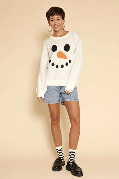 MISS SPARKLING Snowman face knit Holiday Sweater