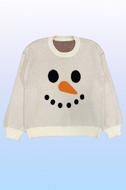 MISS SPARKLING Snowman face knit Holiday Sweater