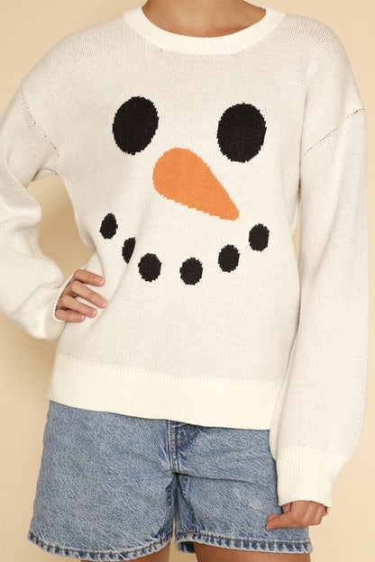 MISS SPARKLING Snowman face knit Holiday Sweater