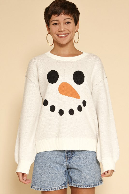 MISS SPARKLING Snowman face knit Holiday Sweater