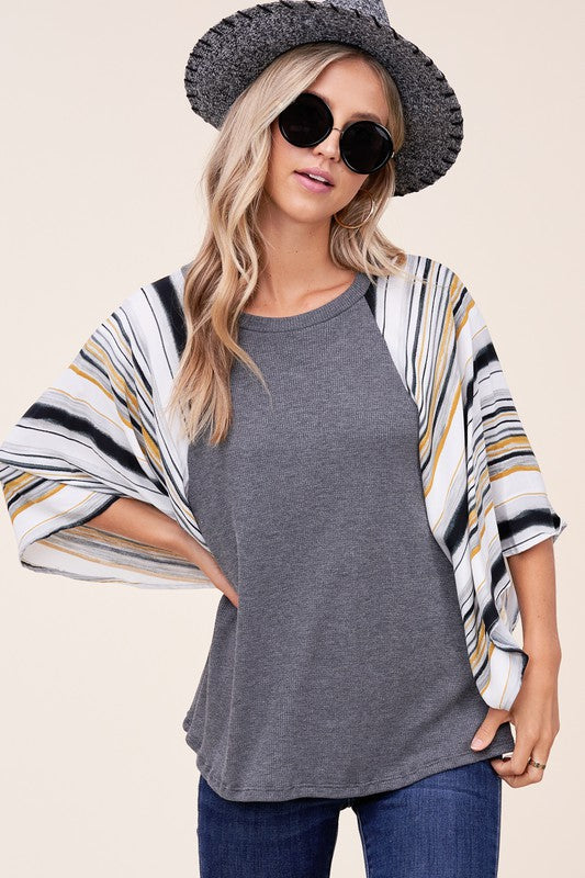 E LUNA Waffle Stipe Mix Kimono Top