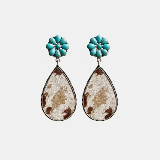 Turquoise Flower Teardrop Western Earrings