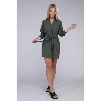 NUVI APPAREL Buttoned Shirt Dress with Belt